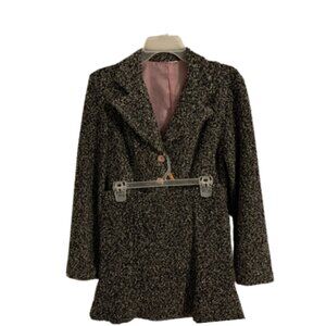 Dark academia nubby tweed gray and pink suit